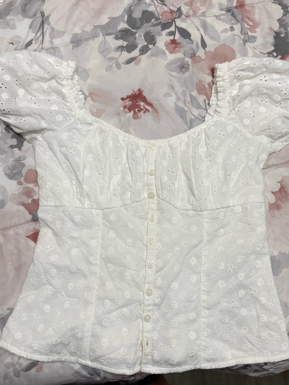Hollister White Eyelet Square-Neck Button Top